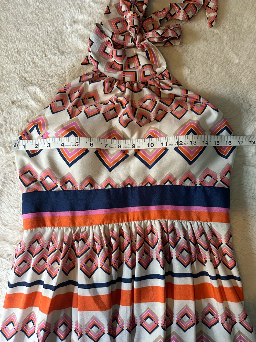Eliza J Geometric Halter Maxi Dress Retro Mod Cream Orange Navy 8 Petite - Picture 5 of 13